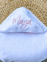 Load image into Gallery viewer, Personalized hooded towel for baby bath time - My Little World